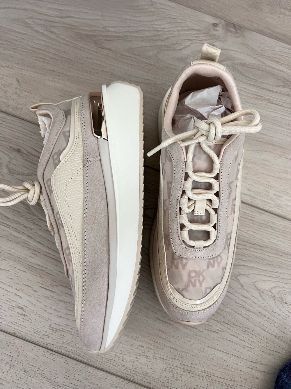 DKNY Cream and Beige Platform Lace-Up Sneakers